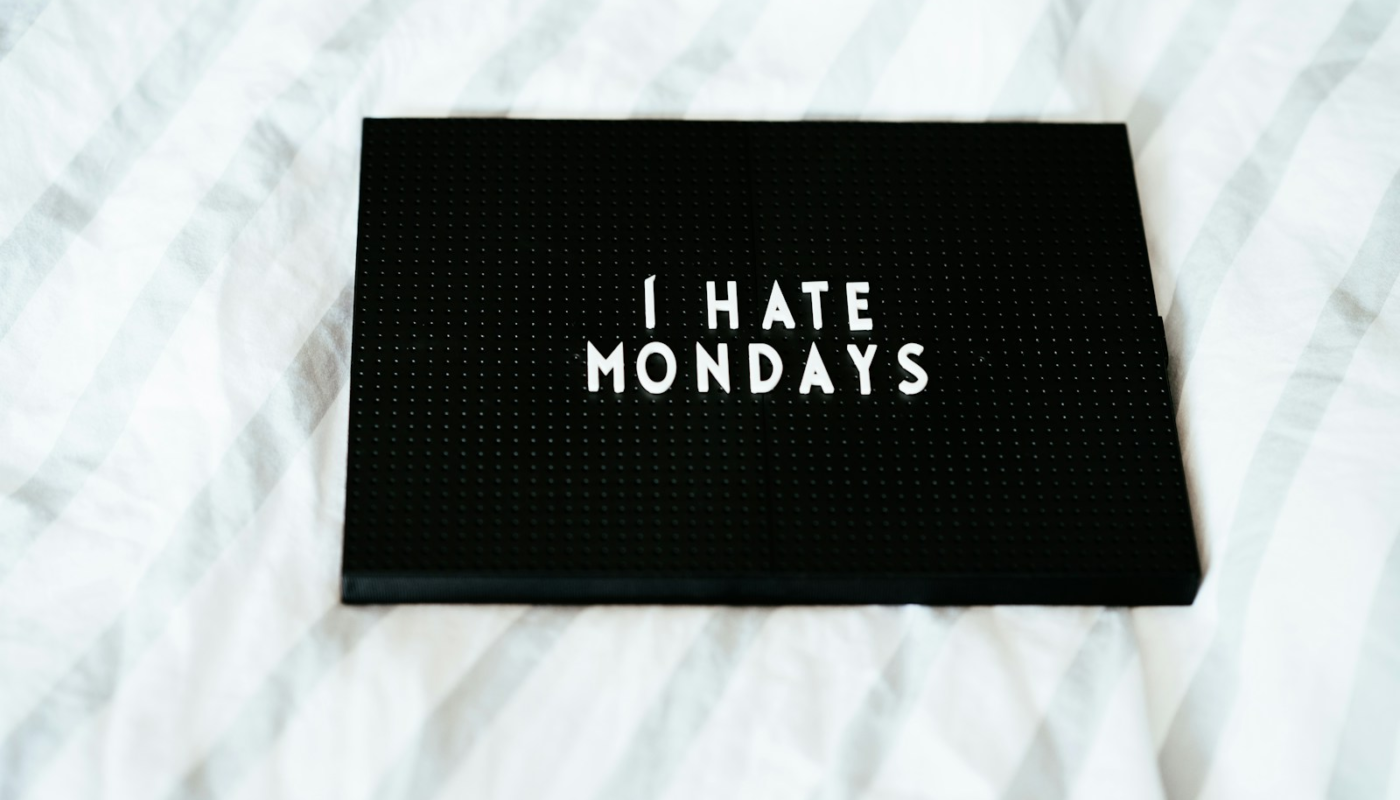 black i hate Mondays printed box on white textile