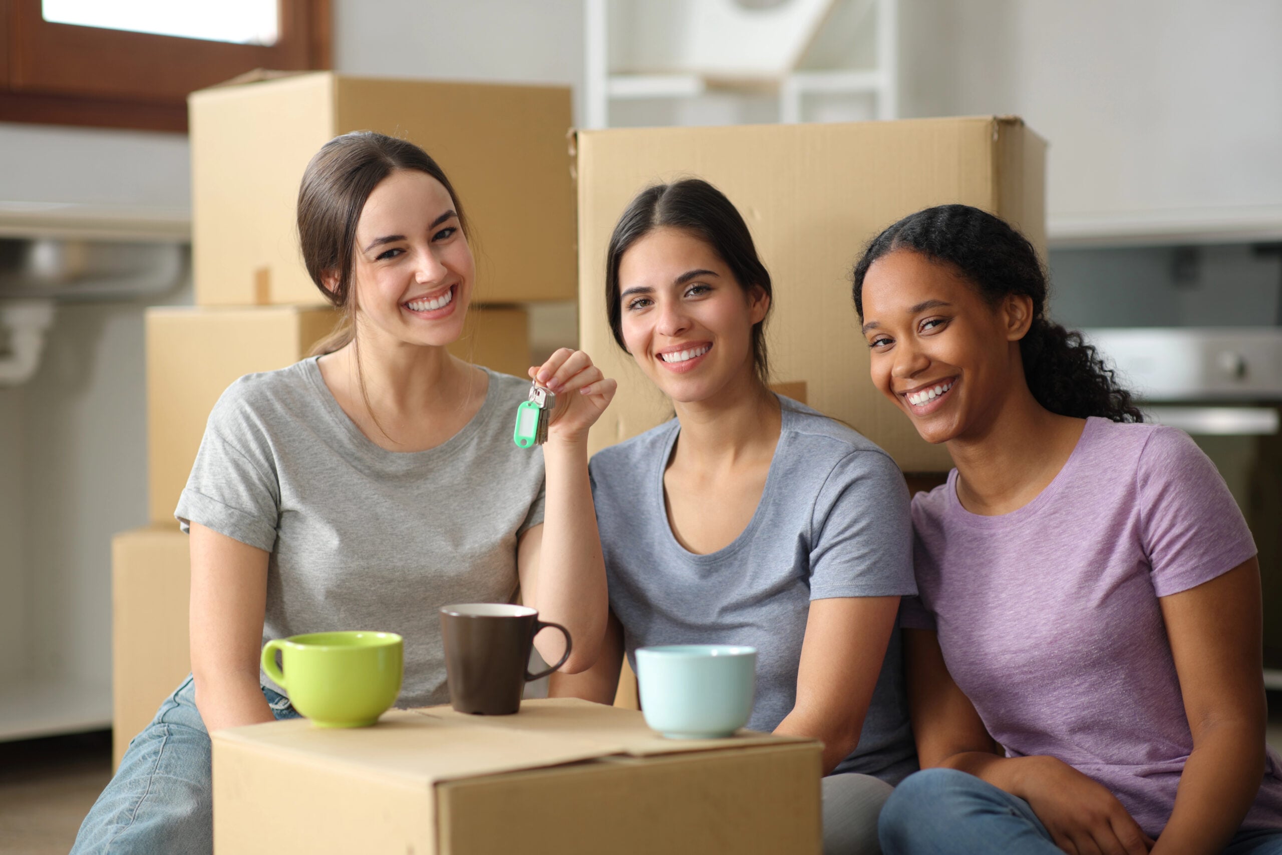 Roommates sharing a comfortable apartment living space