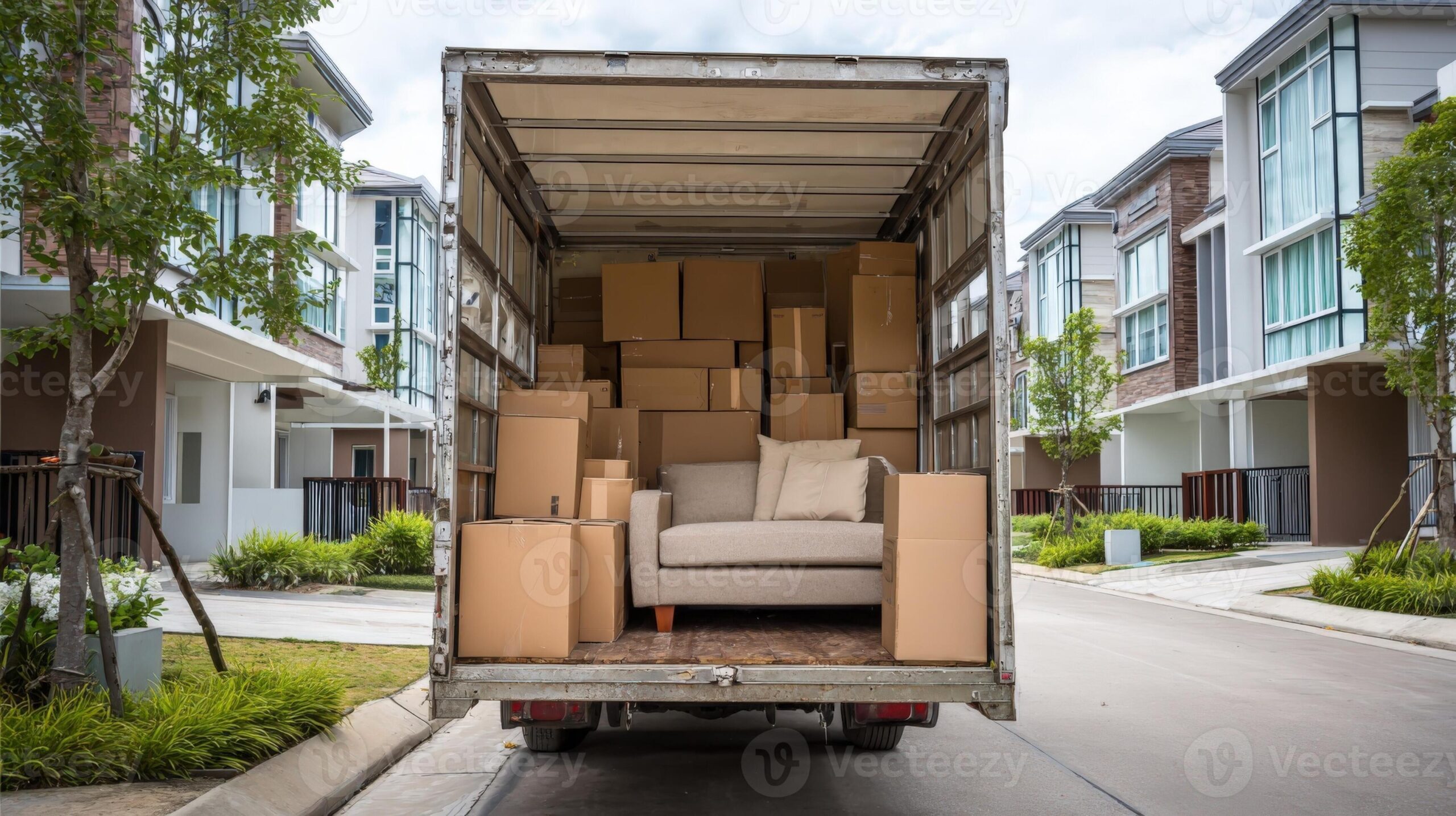 Moving boxes prepared for a move to a lower-cost area